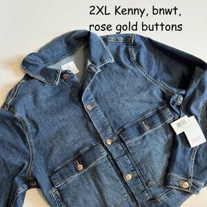 2XL Lularoe Kenny unisex jean jacket, blue with rose gold buttons